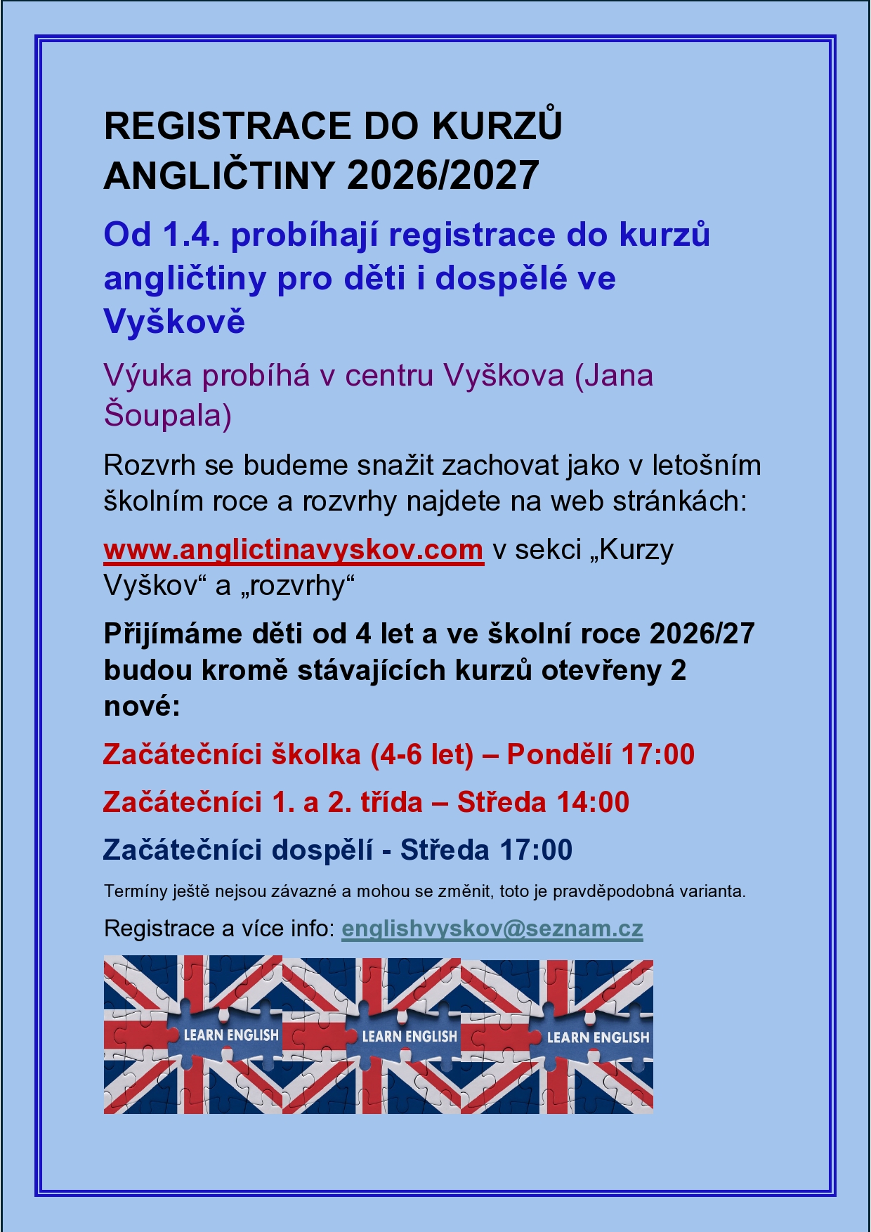 REGISTRACE NOVÝCH ZÁJEMCŮ NA ŠKOLNÍ ROK 2026/2027